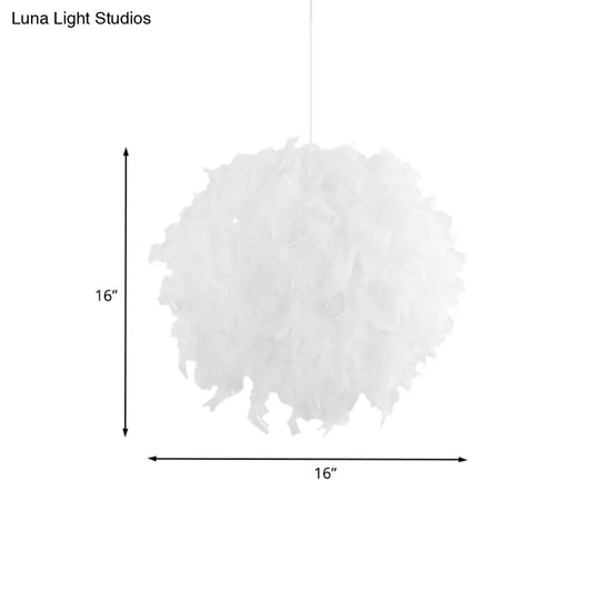 Modern White Feather Ball Fabric Shade Pendant Light For Bedroom Ceiling With 3/4 Lights