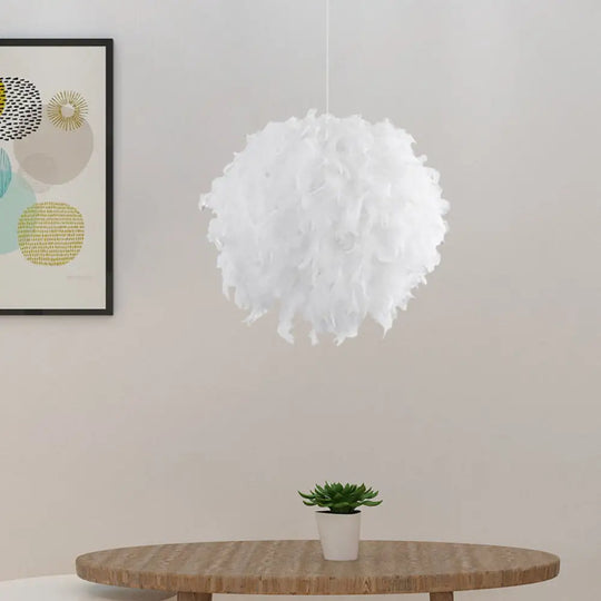 Modern White Chandelier Lamp With Feather Ball Shade - 3/4 Lights Perfect For Bedroom Ceiling