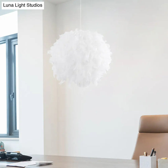 Modern White Chandelier Lamp With Feather Ball Shade - 3/4 Lights Perfect For Bedroom Ceiling