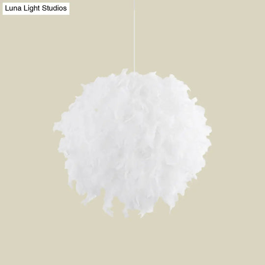 Modern White Feather Ball Fabric Shade Pendant Light For Bedroom Ceiling With 3/4 Lights