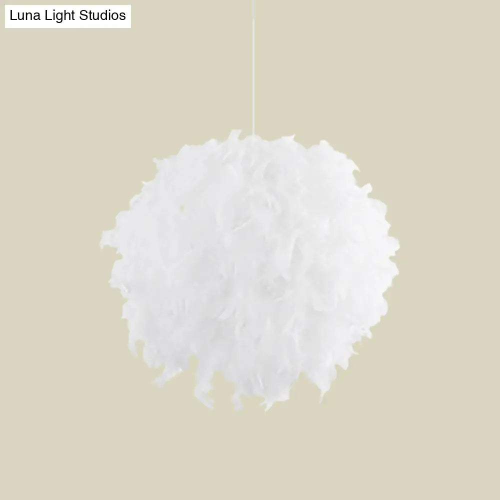 Modern White Chandelier Lamp With Feather Ball Shade - 3/4 Lights Perfect For Bedroom Ceiling