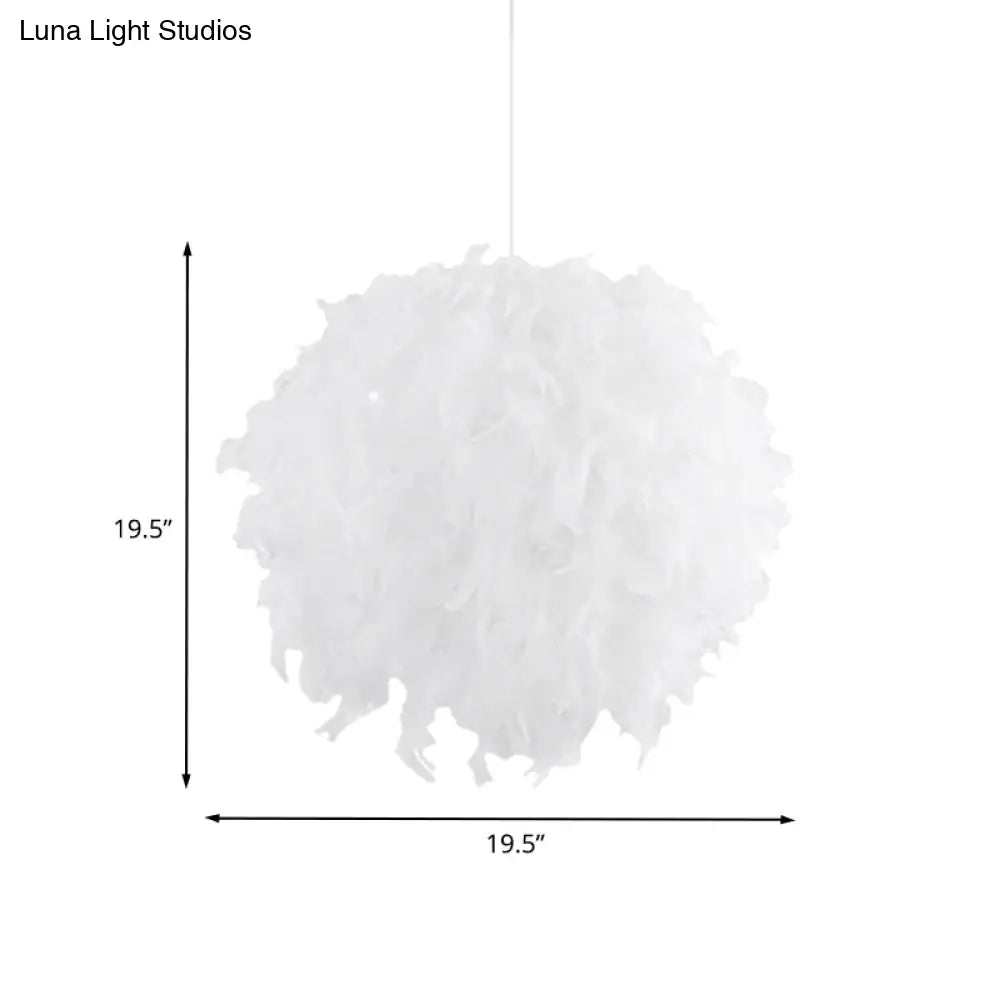 Modern White Chandelier Lamp With Feather Ball Shade - 3/4 Lights Perfect For Bedroom Ceiling