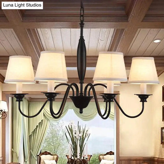 Modern White Barrel Chandelier: 6-Light Fabric Suspension Lamp For Dining Room