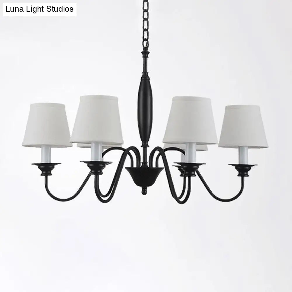 Modern White Barrel Chandelier: 6-Light Fabric Suspension Lamp For Dining Room