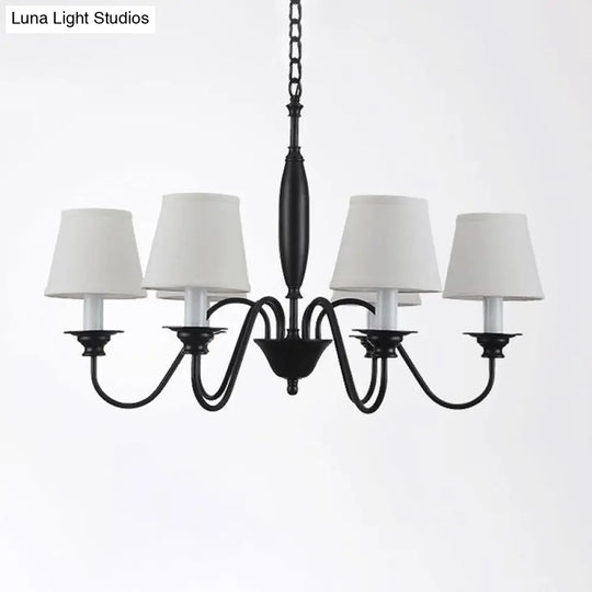 Modern White Barrel Chandelier: 6-Light Fabric Suspension Lamp For Dining Room