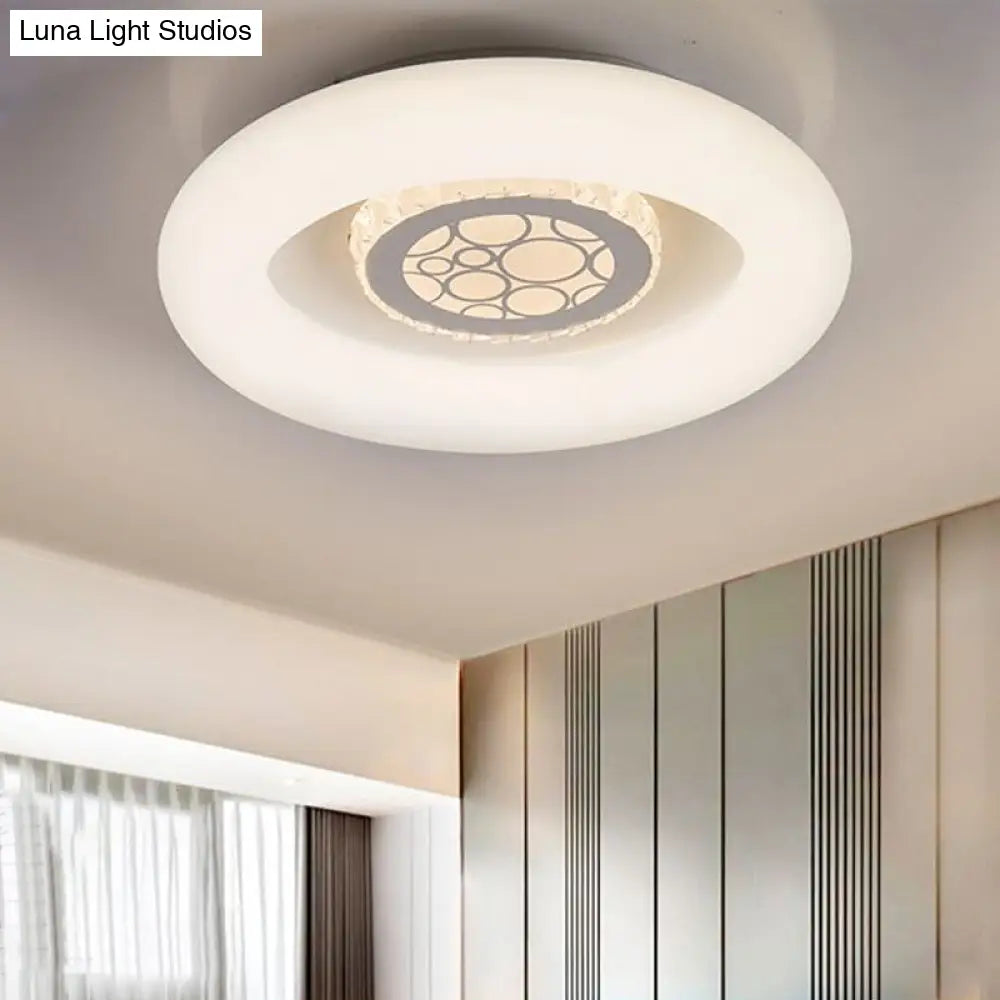 Modern White Circle Flush Mount Light - Unique Acrylic Ceiling Fixture For Bedroom