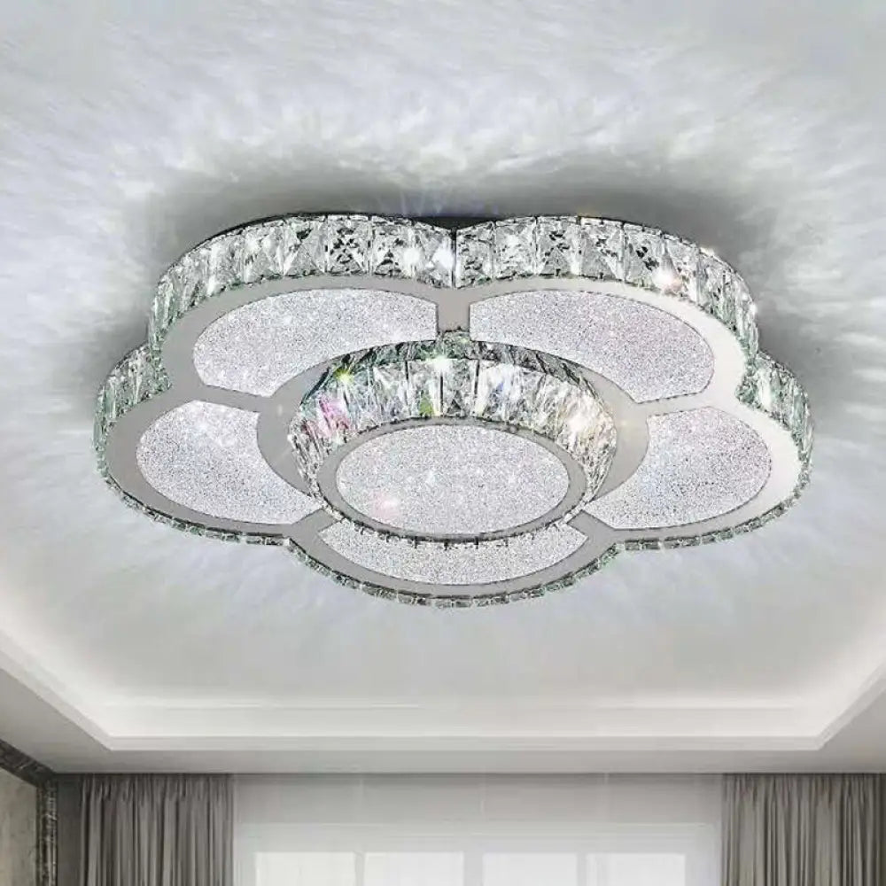 Modern White Clear Crystal Glass Flower Flush Mount Led Ceiling Light - 14’/18’/23.5’