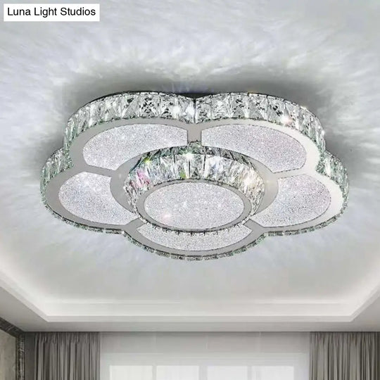 Modern White Clear Crystal Glass Flower Flush Mount Led Ceiling Light - 14/18/23.5 Warm/White Remote