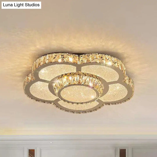 Modern White Clear Crystal Glass Flower Flush Mount Led Ceiling Light - 14/18/23.5 Warm/White Remote