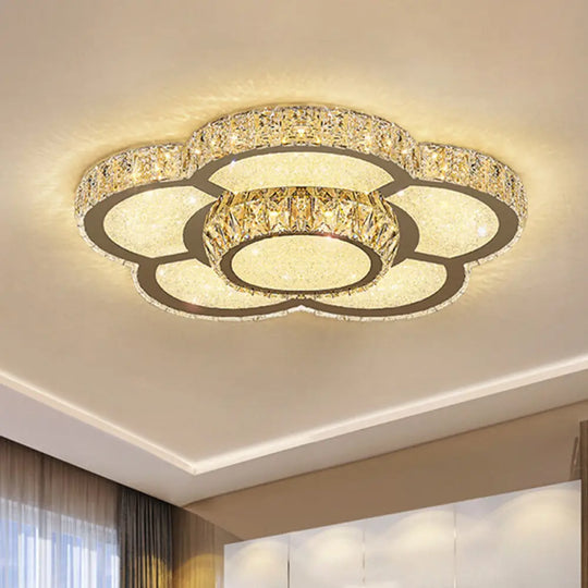 Modern White Clear Crystal Glass Flower Flush Mount Led Ceiling Light - 14’/18’/23.5’