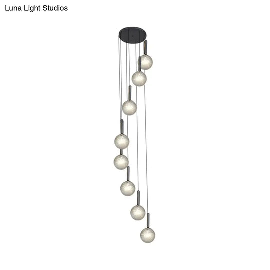 Spiral Multi Light Pendant With Lattice Glass - White/Clear Modern Design 8/9 Heads Black Hanging