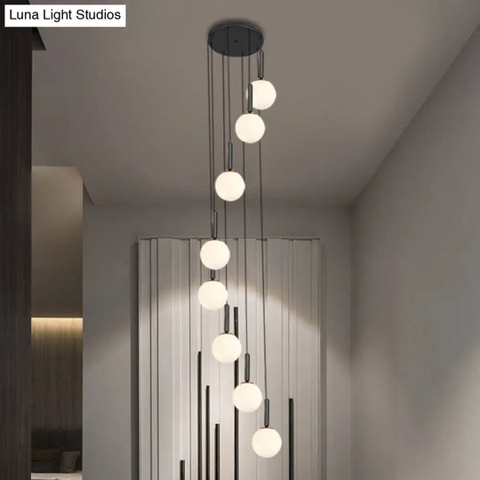 Spiral Multi Light Pendant With Lattice Glass - White/Clear Modern Design 8/9 Heads Black Hanging