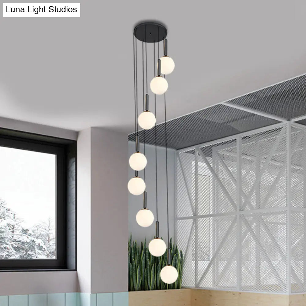 Spiral Multi Light Pendant With Lattice Glass - White/Clear Modern Design 8/9 Heads Black Hanging