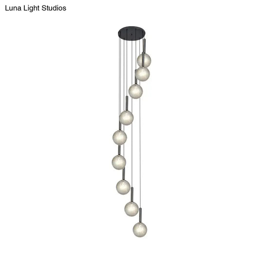 Spiral Multi Light Pendant With Lattice Glass - White/Clear Modern Design 8/9 Heads Black Hanging