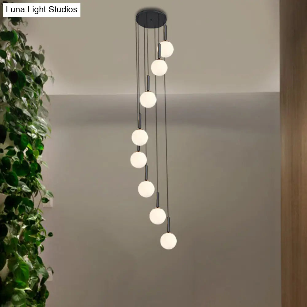 Spiral Multi Light Pendant With Lattice Glass - White/Clear Modern Design 8/9 Heads Black Hanging