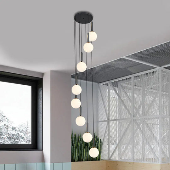 Modern White/Clear Lattice Glass Spiral Living Room Pendant - 8/9 Heads 8 / White