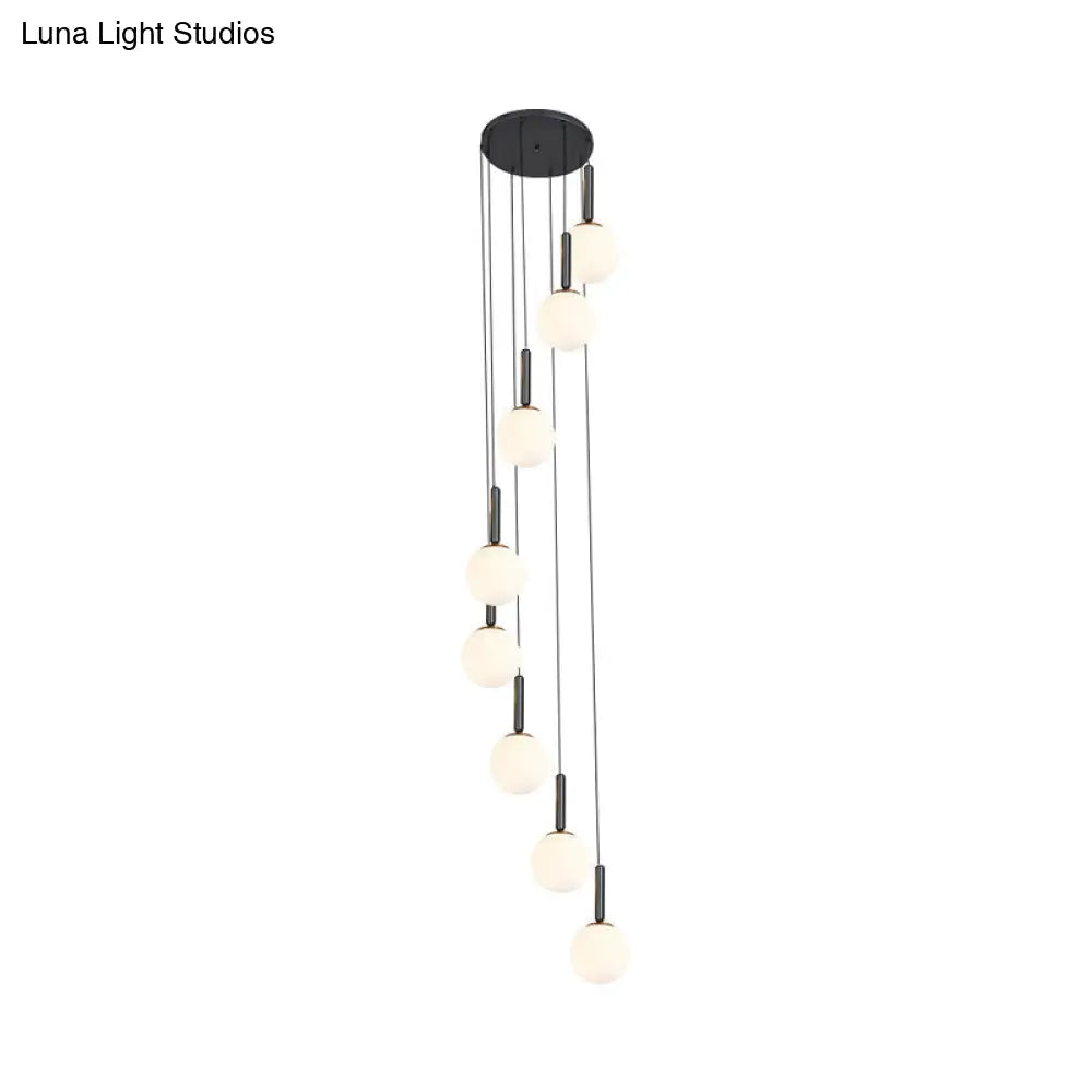 Spiral Multi Light Pendant With Lattice Glass - White/Clear Modern Design 8/9 Heads Black Hanging