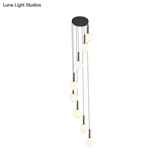 Spiral Multi Light Pendant With Lattice Glass - White/Clear Modern Design 8/9 Heads Black Hanging