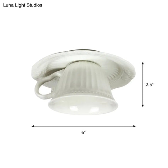 Modern White Coffee Cup Flushmount Light - 1 Head Gypsum Led Ceiling Fixture