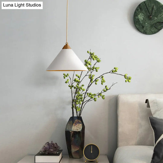 White Modern Conical Ceiling Light: 1-Bulb Metal Pendant Fixture For Living Room