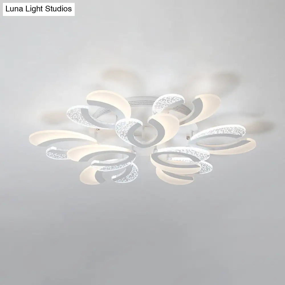 Modern White Coral Led Ceiling Lamp With Acrylic Shade - Stylish Semi Flush Light (4/6/12 Lights