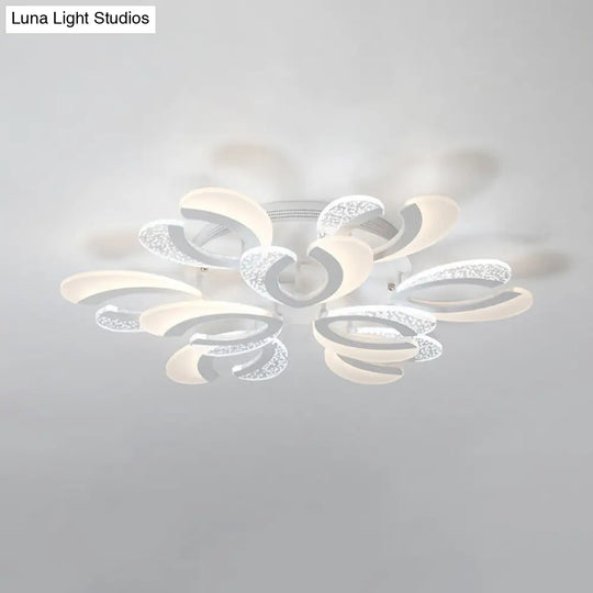 Modern White Coral Led Ceiling Lamp With Acrylic Shade - Stylish Semi Flush Light (4/6/12 Lights