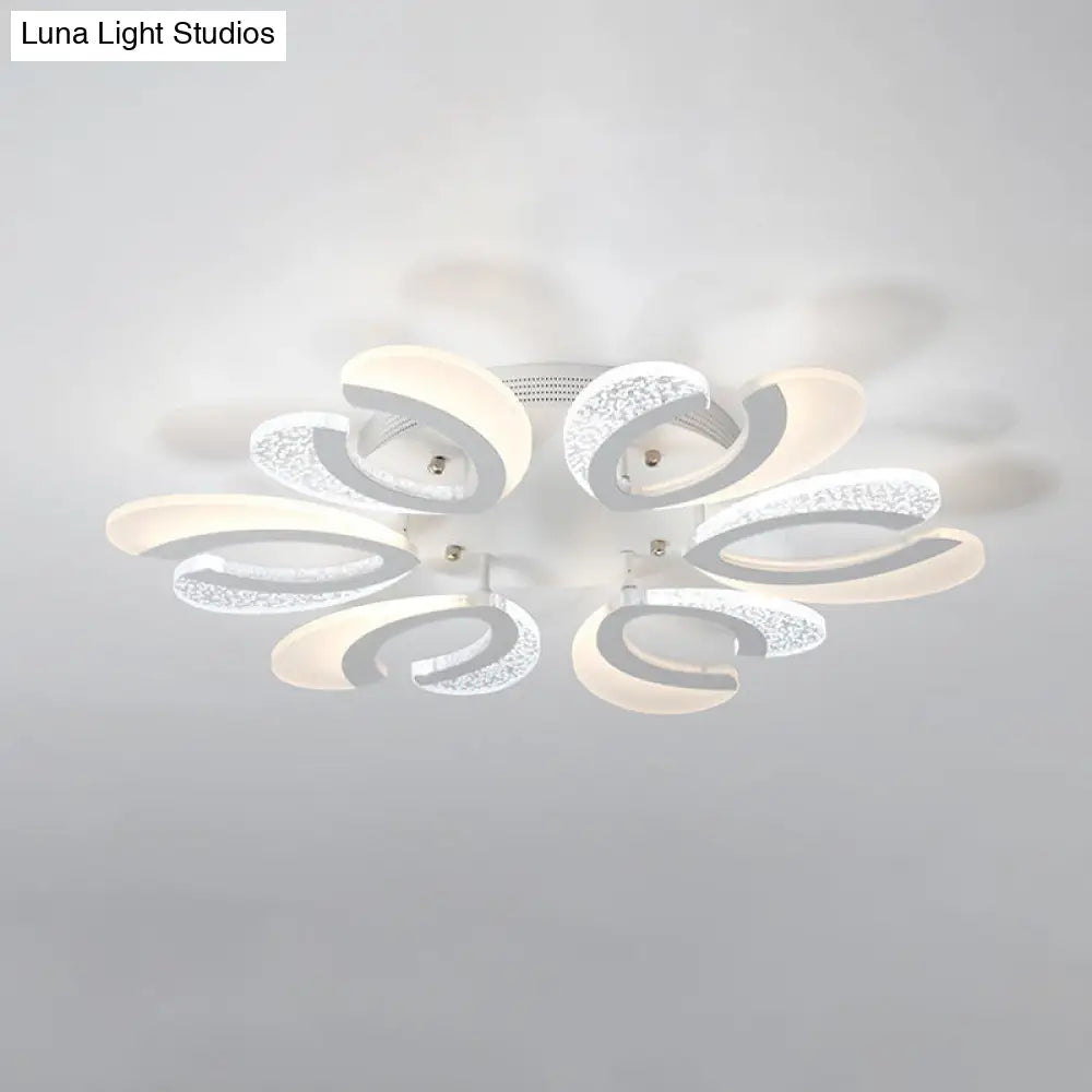 Modern White Coral Led Ceiling Lamp With Acrylic Shade - Stylish Semi Flush Light (4/6/12 Lights