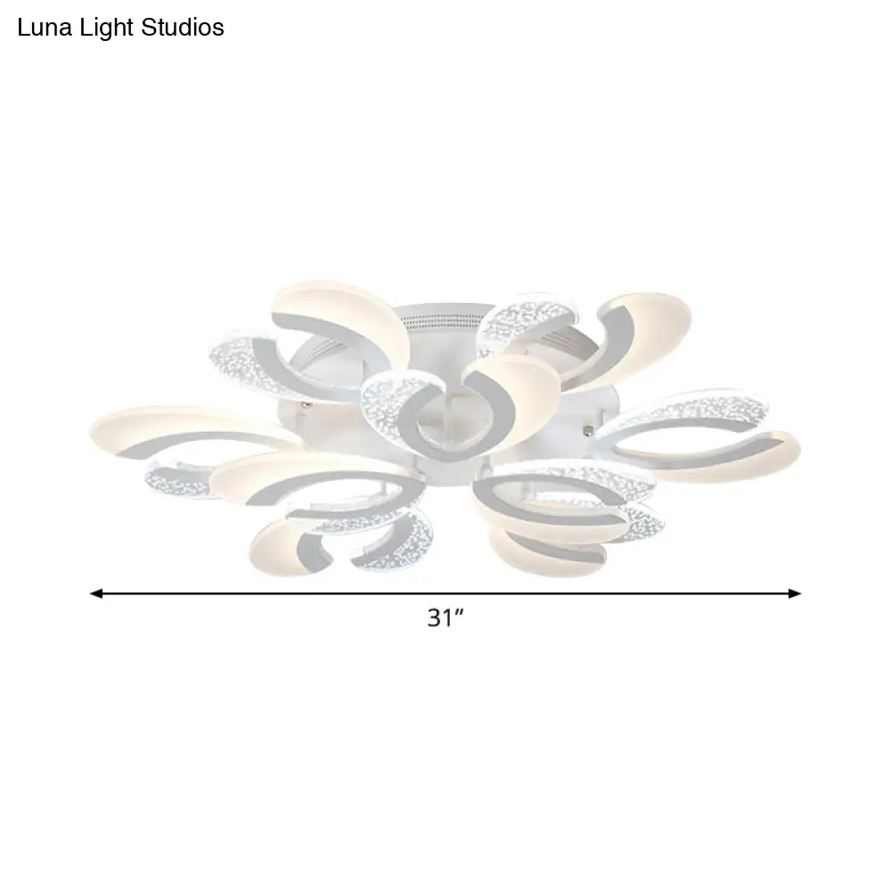 Modern White Coral Led Ceiling Lamp With Acrylic Shade - Stylish Semi Flush Light (4/6/12 Lights