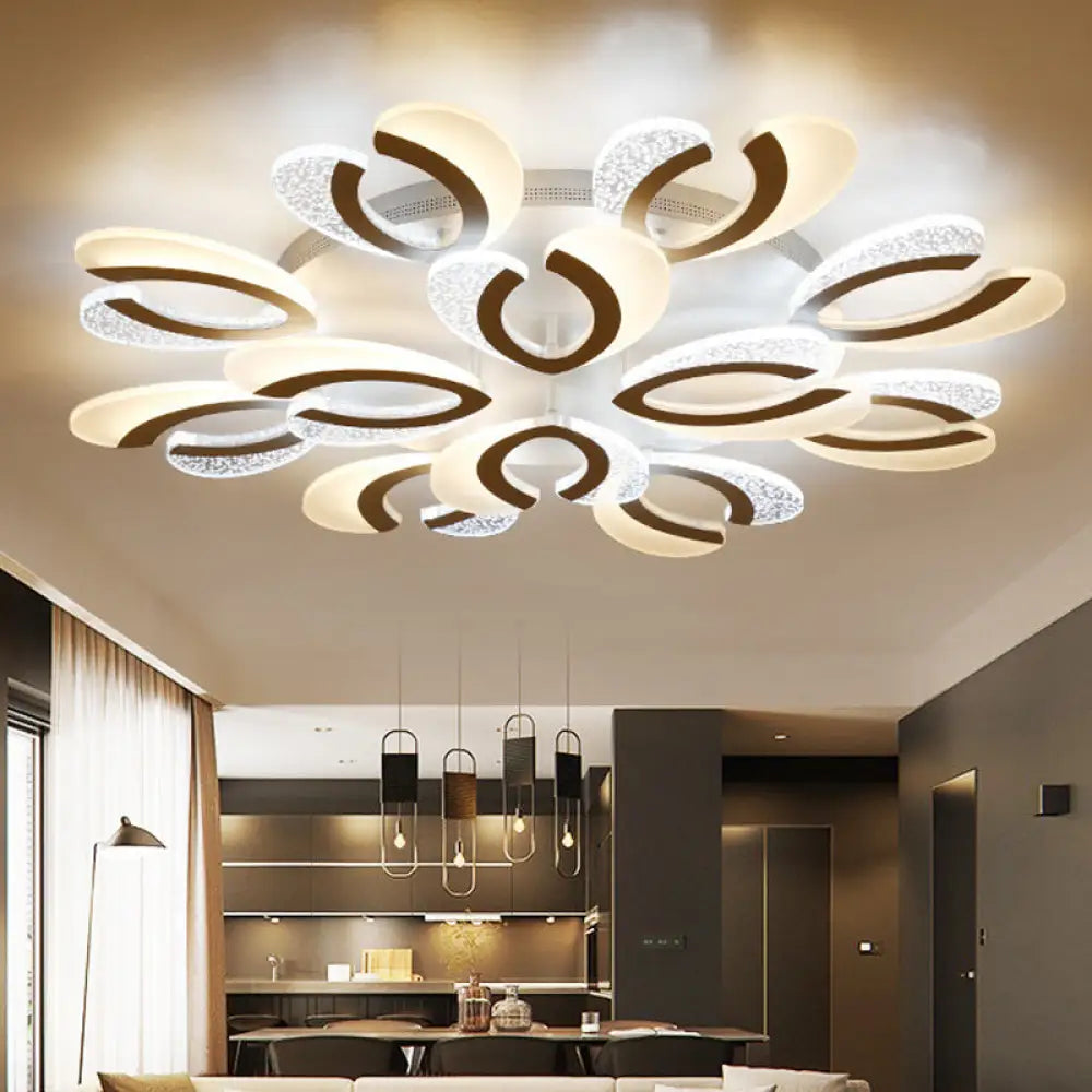 Modern White Coral Led Ceiling Lamp With Acrylic Shade - Stylish Semi Flush Light (4/6/12 Lights