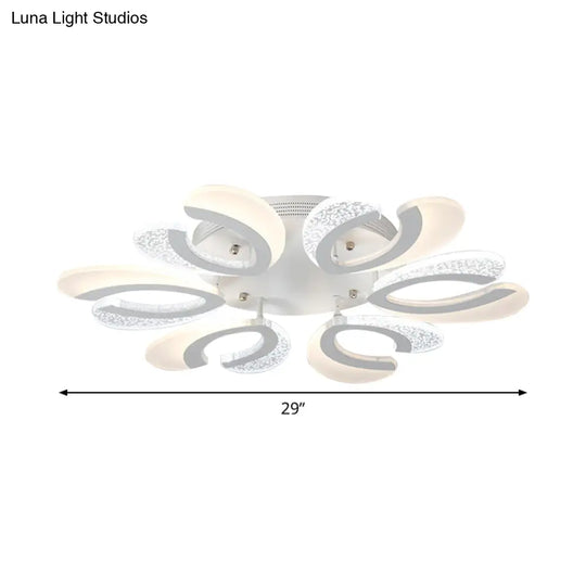 Modern White Coral Led Ceiling Lamp With Acrylic Shade - Stylish Semi Flush Light (4/6/12 Lights