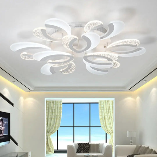 Modern White Coral Led Ceiling Lamp With Acrylic Shade - Stylish Semi Flush Light (4/6/12 Lights