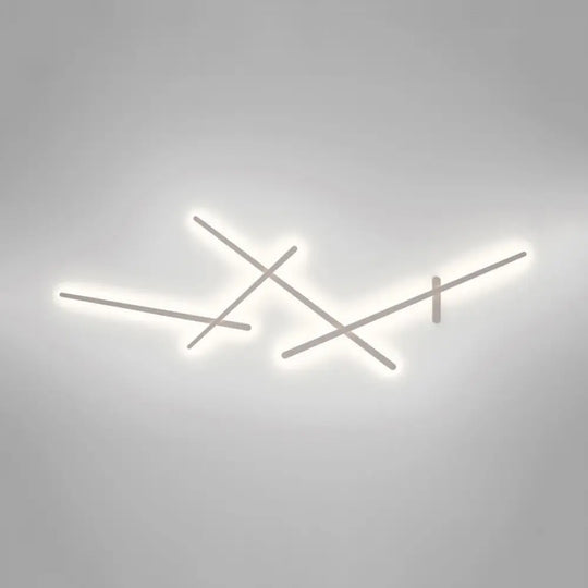 Modern White Crossed Lines Wall Lamp - Metal 3/4 Lights Simplistic Living Room Lighting 4 /