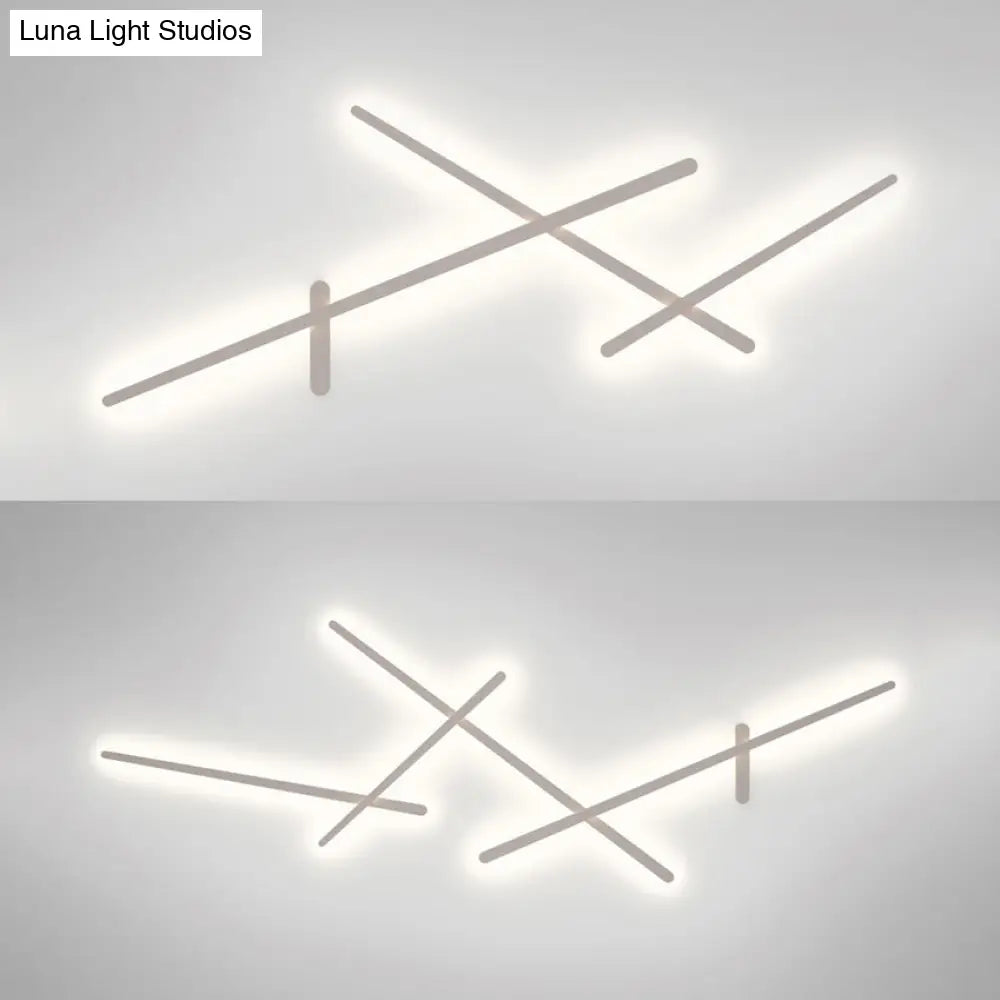 Modern White Crossed Lines Wall Lamp - Metal 3/4 Lights Simplistic Living Room Lighting