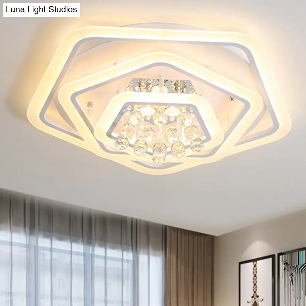 Modern White Crystal Ball Flush Mount Light - Led Ceiling Fixture (19.5/23.5/27.5 Wide) In