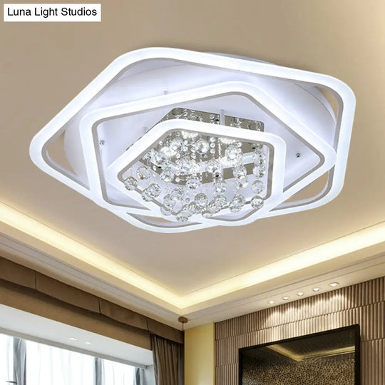 Modern White Crystal Ball Flush Mount Light - Led Ceiling Fixture (19.5/23.5/27.5 Wide) In