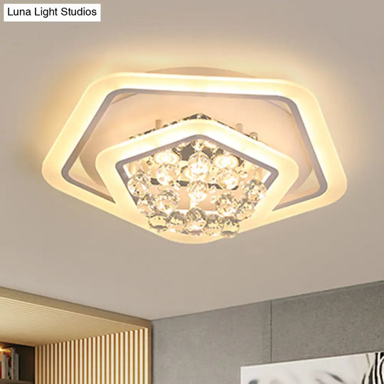 Modern White Crystal Ball Flush Mount Light - Led Ceiling Fixture (19.5’/23.5’/27.5’ Wide) In