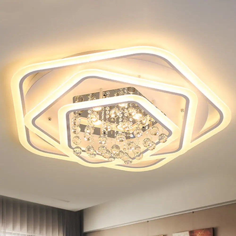 Modern White Crystal Ball Flush Mount Light - Led Ceiling Fixture (19.5’/23.5’/27.5’ Wide) In