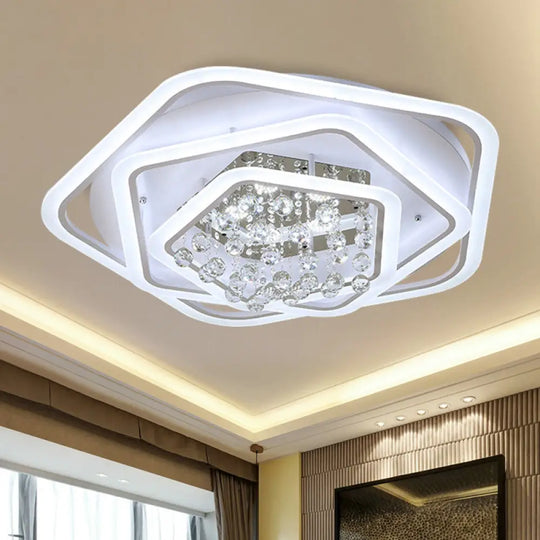 Modern White Crystal Ball Flush Mount Light - Led Ceiling Fixture (19.5’/23.5’/27.5’ Wide) In
