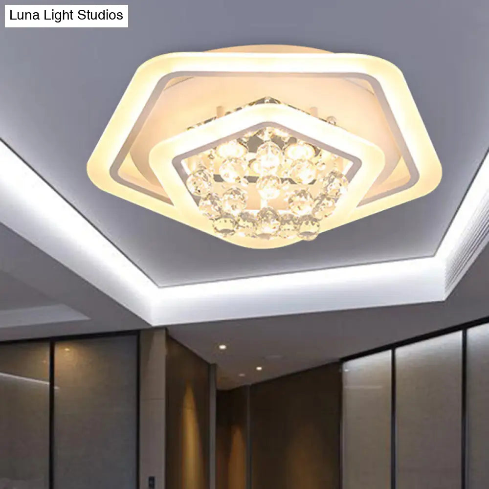 Modern White Crystal Ball Flush Mount Light - Led Ceiling Fixture (19.5/23.5/27.5 Wide) In