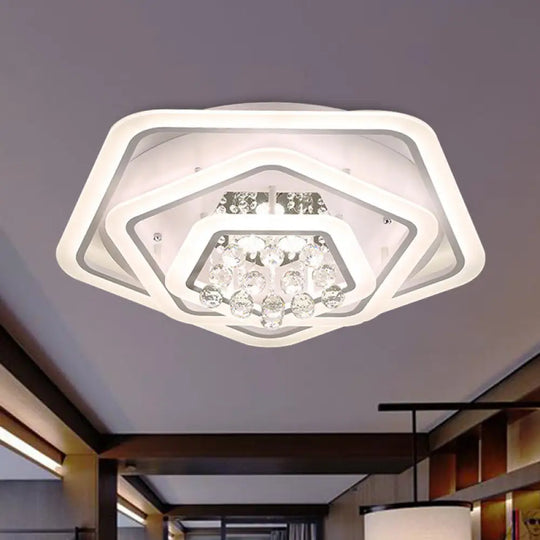 Modern White Crystal Ball Flush Mount Light - Led Ceiling Fixture (19.5’/23.5’/27.5’ Wide) In