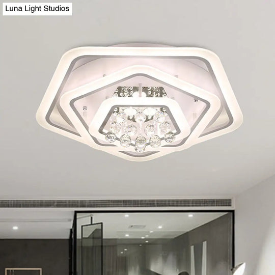 Modern White Crystal Ball Flush Mount Light - Led Ceiling Fixture (19.5/23.5/27.5 Wide) In