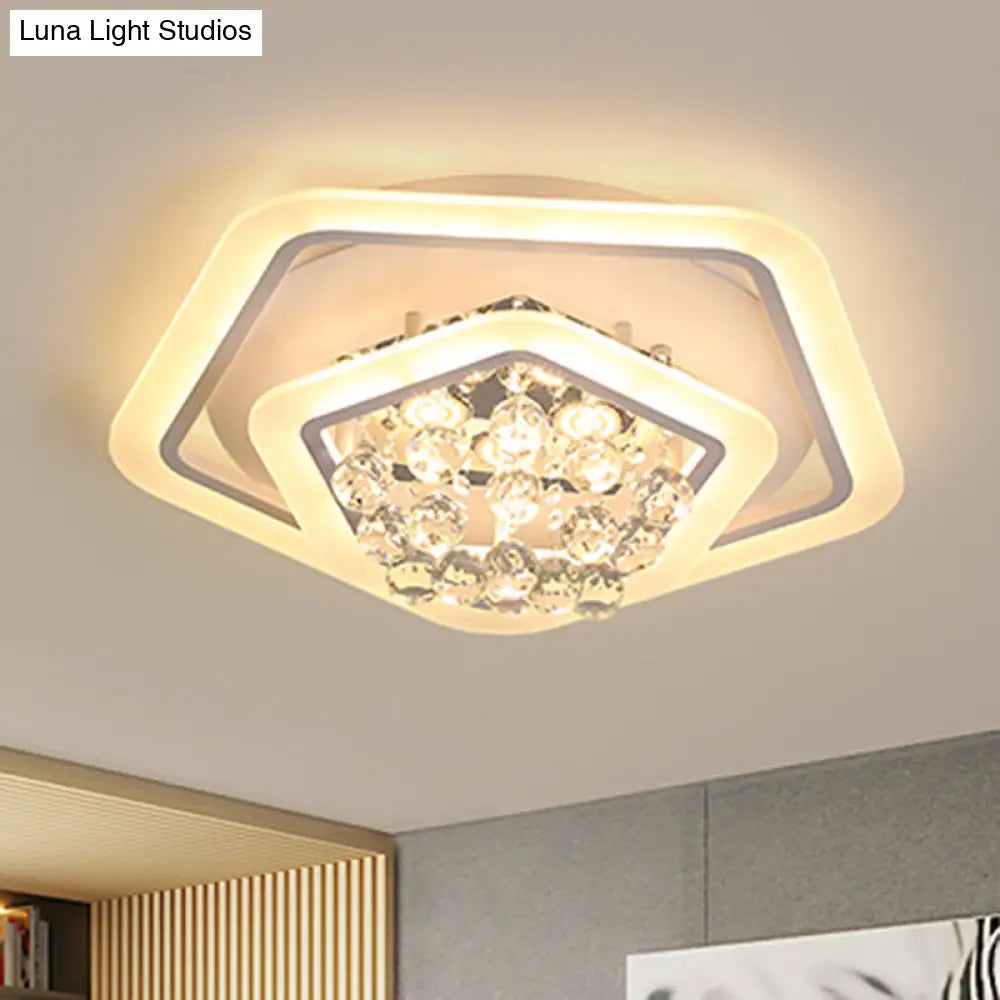 Modern White Crystal Ball Flush Mount Light - Led Ceiling Fixture (19.5/23.5/27.5 Wide) In