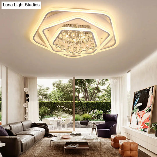 Modern White Crystal Ball Flush Mount Light - Led Ceiling Fixture (19.5/23.5/27.5 Wide) In