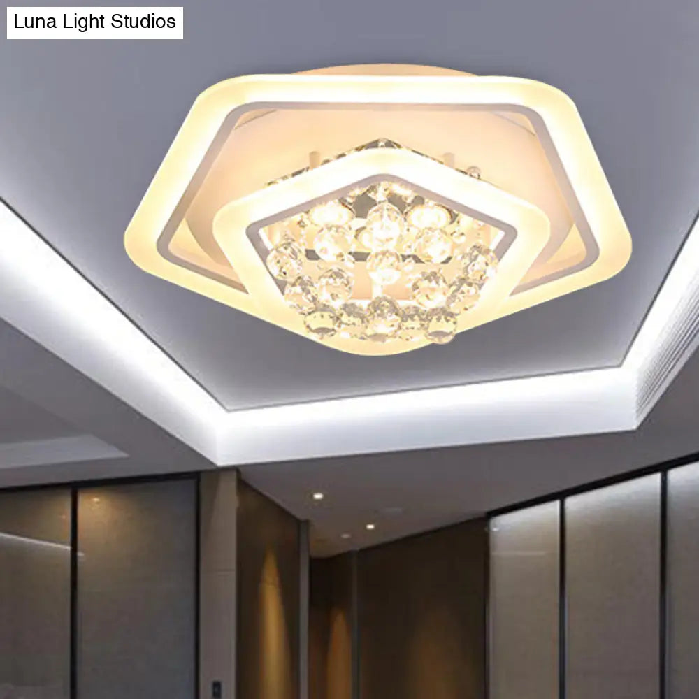 Modern White Crystal Ball Flush Mount Light - Led Ceiling Fixture (19.5’/23.5’/27.5’ Wide) In