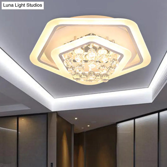 Modern White Crystal Ball Flush Mount Light - Led Ceiling Fixture (19.5’/23.5’/27.5’ Wide) In