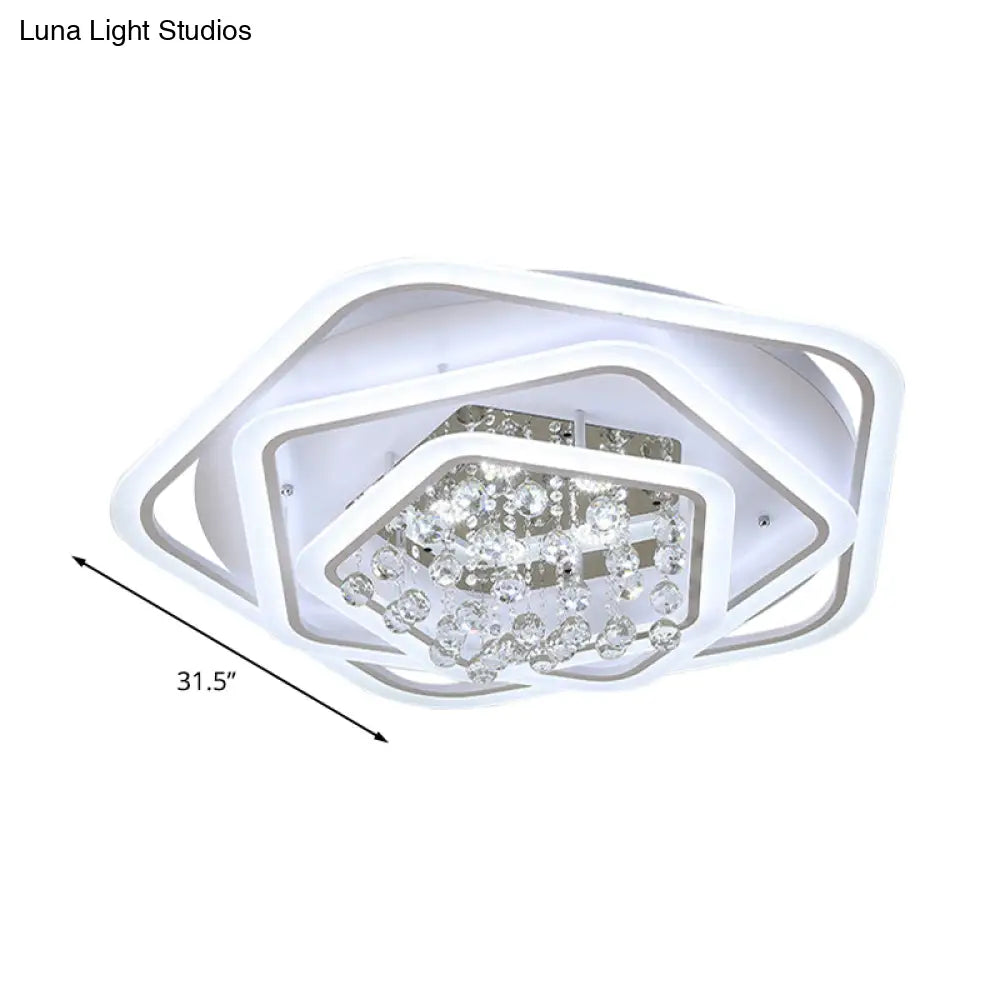 Modern White Crystal Ball Flush Mount Light - Led Ceiling Fixture (19.5’/23.5’/27.5’ Wide) In