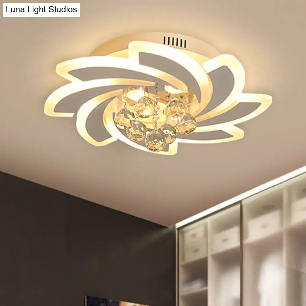 Modern White Crystal Ball Semi Flushmount Ceiling Light With Windmill Design