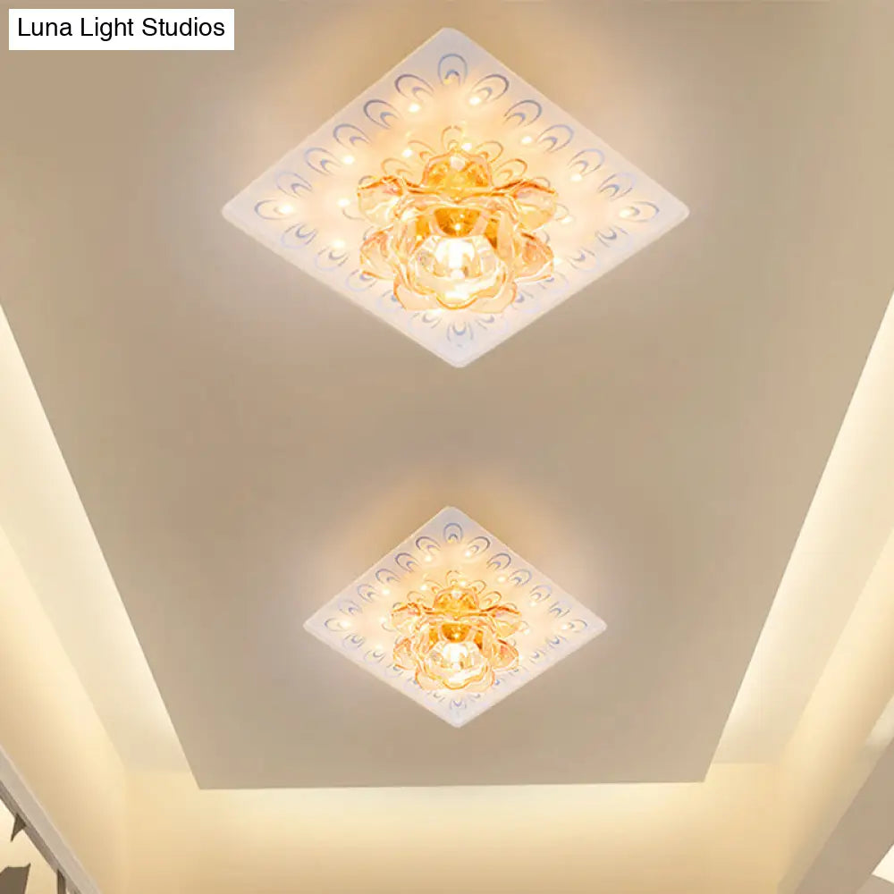 Modern White Crystal Flush Mount Led Ceiling Lamp With Lotus Blossom Design In Warm/White Light