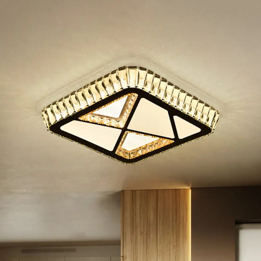 Modern White Crystal Led Ceiling Flush Light For Bedrooms