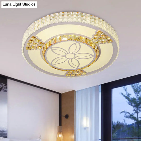 Modern White Crystal Led Flush Mount Lamp For Living Room With Flower-Like Design